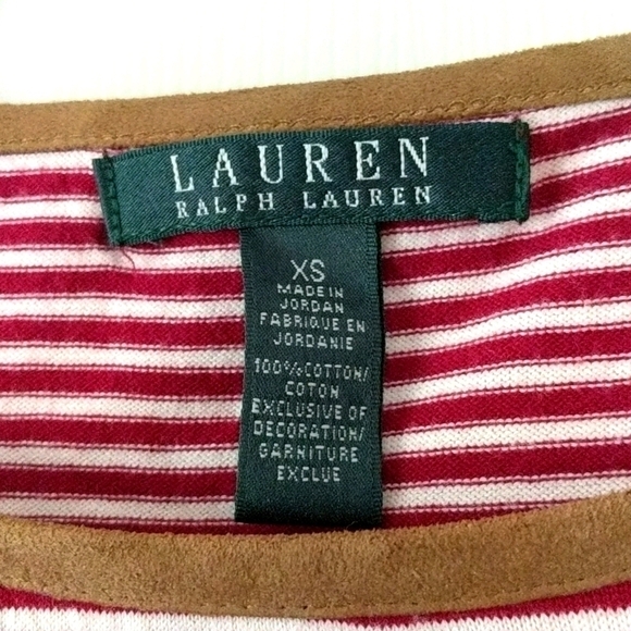 Lauren Ralph Lauren Striped Round Neck Long Roll Tab Sleeve Top Red White XS - Picture 4 of 14